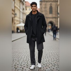 Joseph Abboud Sleek Black Stadium Coat